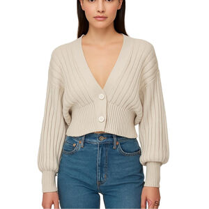 Wilfred Thais Plunge neck cardigan Matte Pearl Light Grey Knit Sweater SZ Small